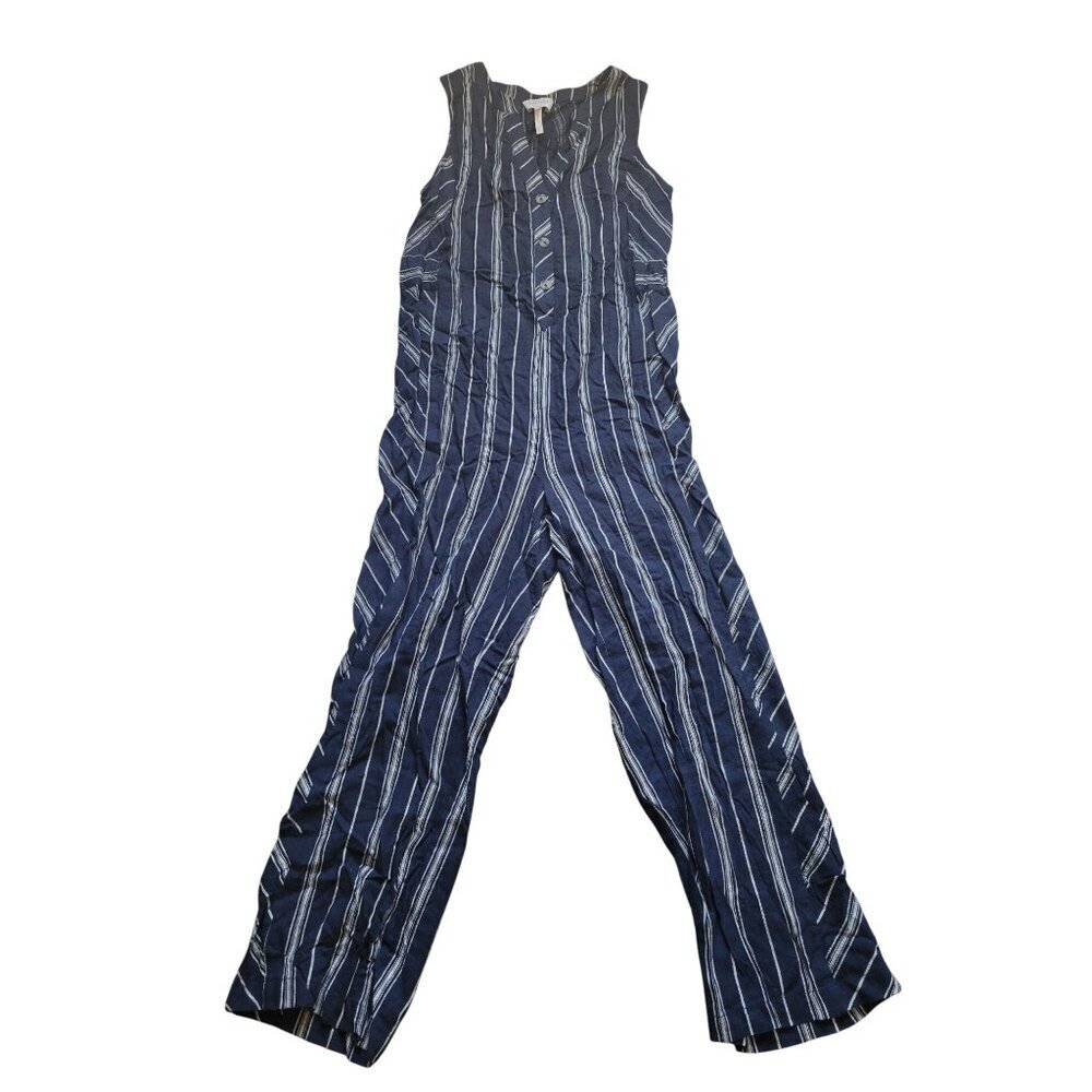 Laundry by Shelli Segal Striped Linen Viscose Sleeveless Jumpsuit Navy Size 2 - Picture 2 of 7